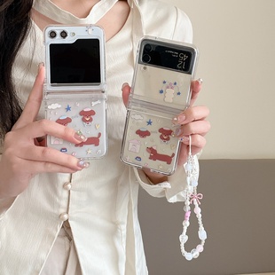 吉能虎新款房子三只腊肠狗适用于三星ZFlip6带手链折叠手机壳W24Flip全包边防摔ZFlip5/4/3女款W23Flip保护套