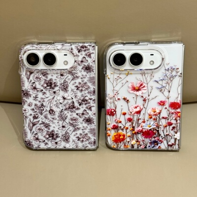 吉能虎新款插画花适用于苹果iPhoneDUO带手链折叠手机外壳全包边防摔保护套