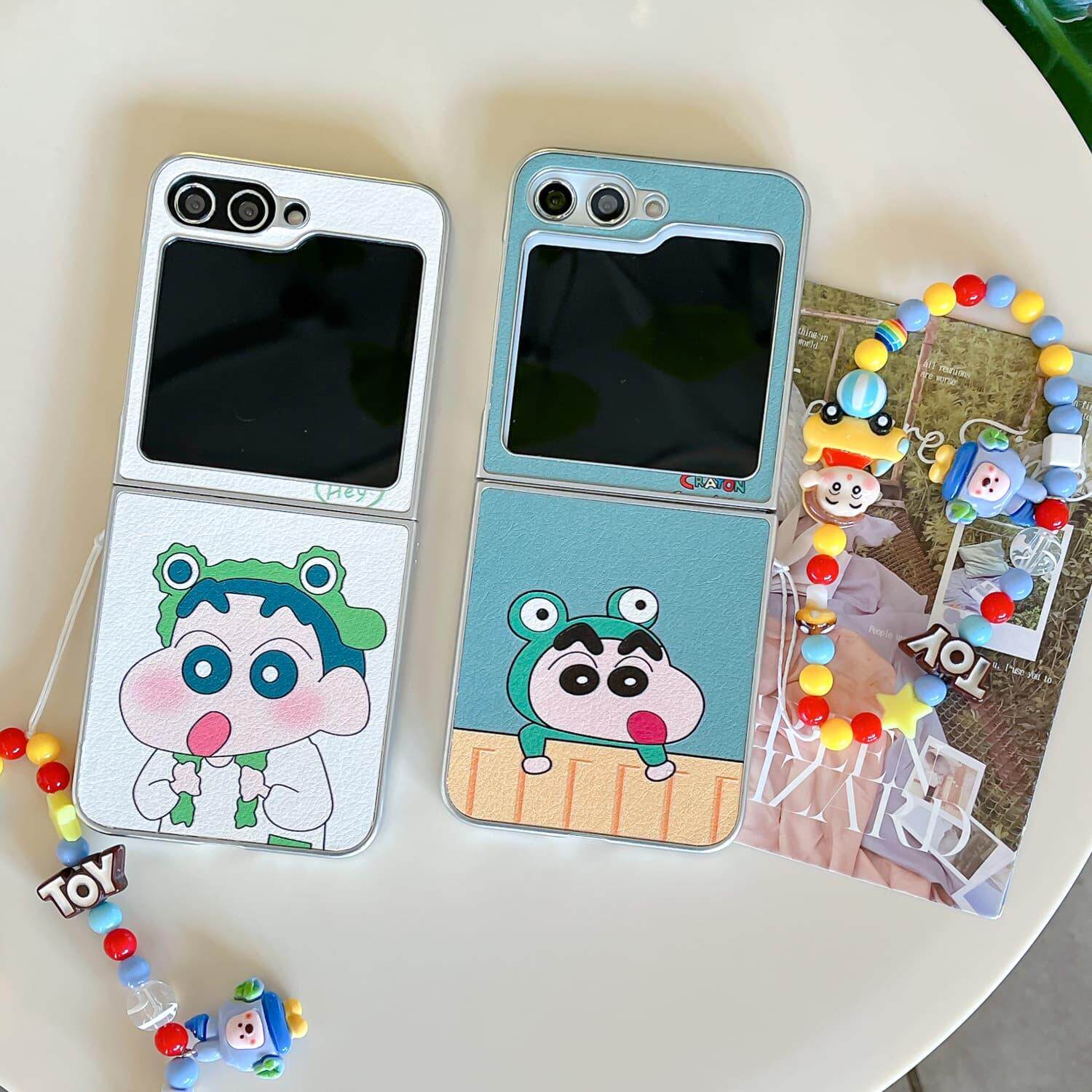 吉能虎新款青蛙蜡笔小新适用于三星ZFlip6带手链手机壳W24Flip全包边防摔ZFlip5/4/3/W23Flip保护套