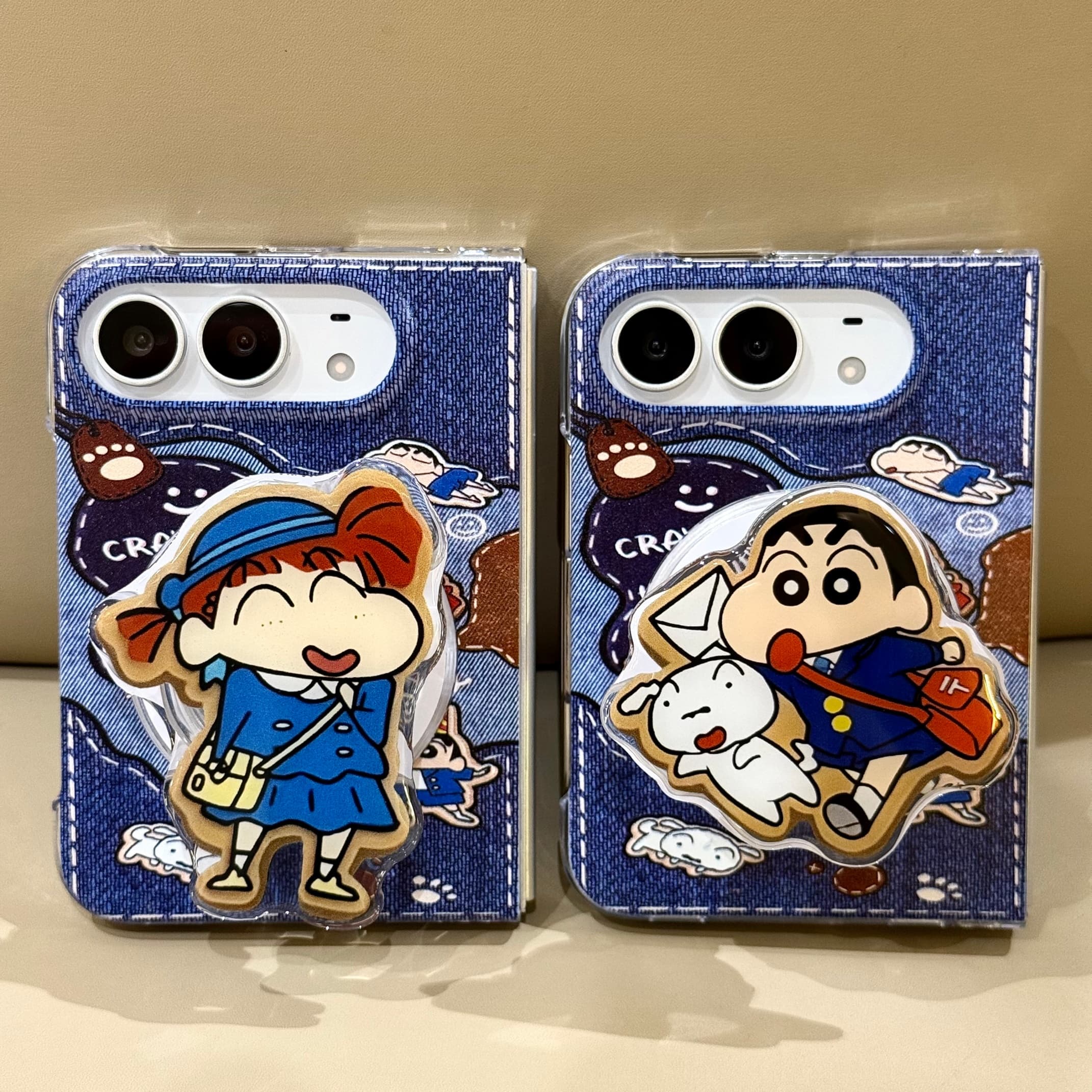 吉能虎新款牛仔小新适用于苹果iPhoneDUO带支架手链磁吸折叠手机外壳全包边防摔保护套