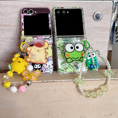 吉能虎新款三丽欧布丁狗和青蛙适用三星ZFlip7FE带手链手机壳W24Flip全包防摔ZFlip6/5/4/3/W23Flip保护套