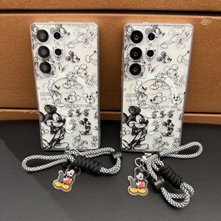 吉能虎新款线条米奇适用于三星S25Ultra带手绳支架磁吸手机壳S26/S24/S23/Note20全包防摔A56/36/26/16保护套