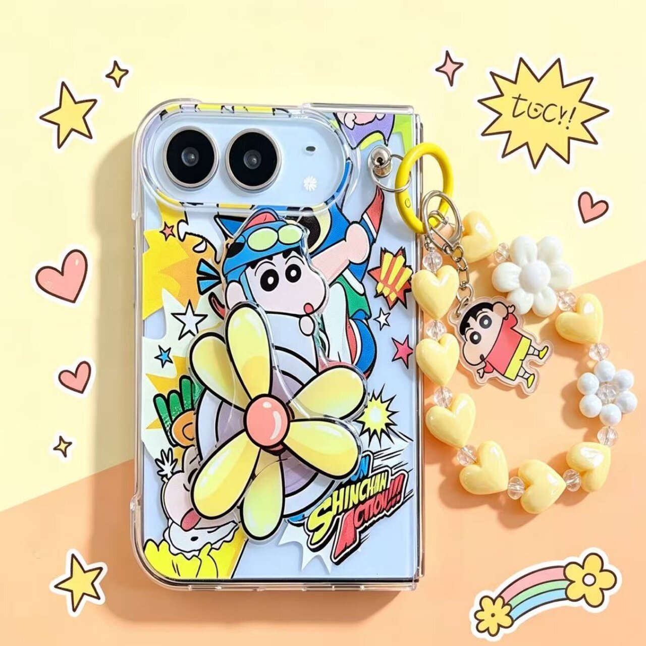 吉能虎新款超人小新适用于苹果iPhoneDUO带手链支架折叠手机外壳全包边防摔保护套