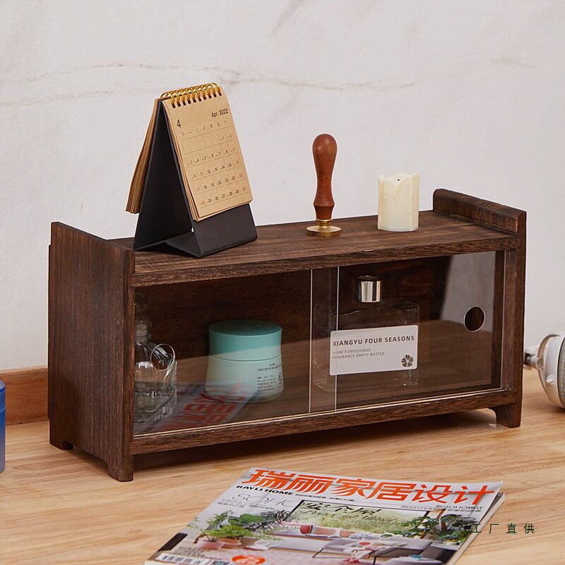 实木双层防尘茶具化妆品收纳架