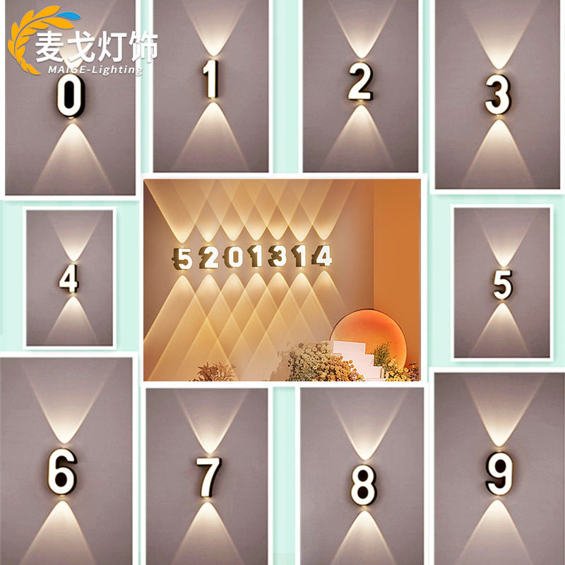 创意数字壁灯led英文字母庭院外墙面装饰防水洗墙灯门口招牌壁灯