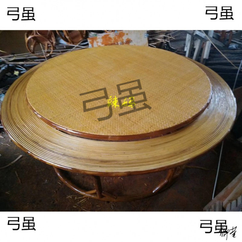 傣族实木藤编转盘圆桌