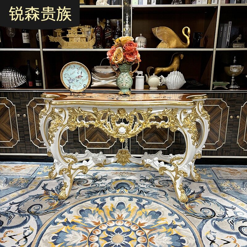 法式玄关桌 欧式实木雕花装饰桌 宫廷奢华别墅贝壳木皮入户玄关桌