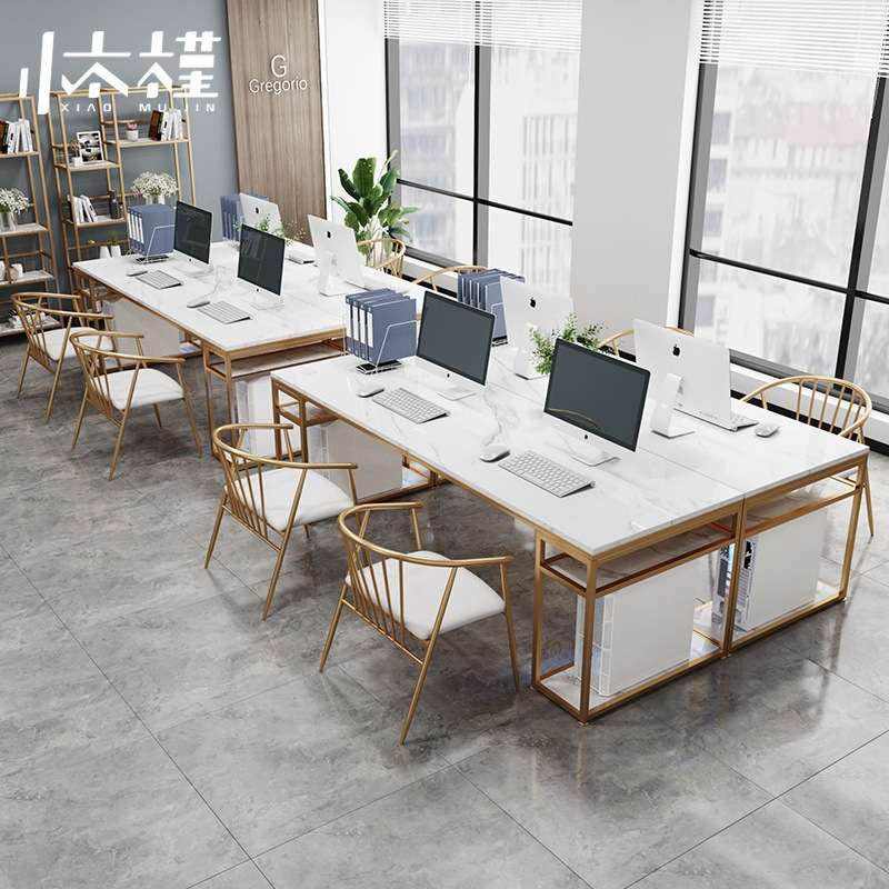 北欧大理石办公电脑桌简约现代铁艺书桌办公桌书房写字台桌椅组合