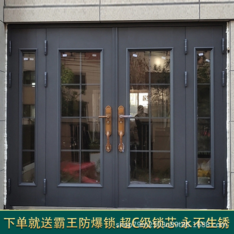 甲级锌合金农村别墅大门玻璃防盗门乡村入户门子母双开进户大门
