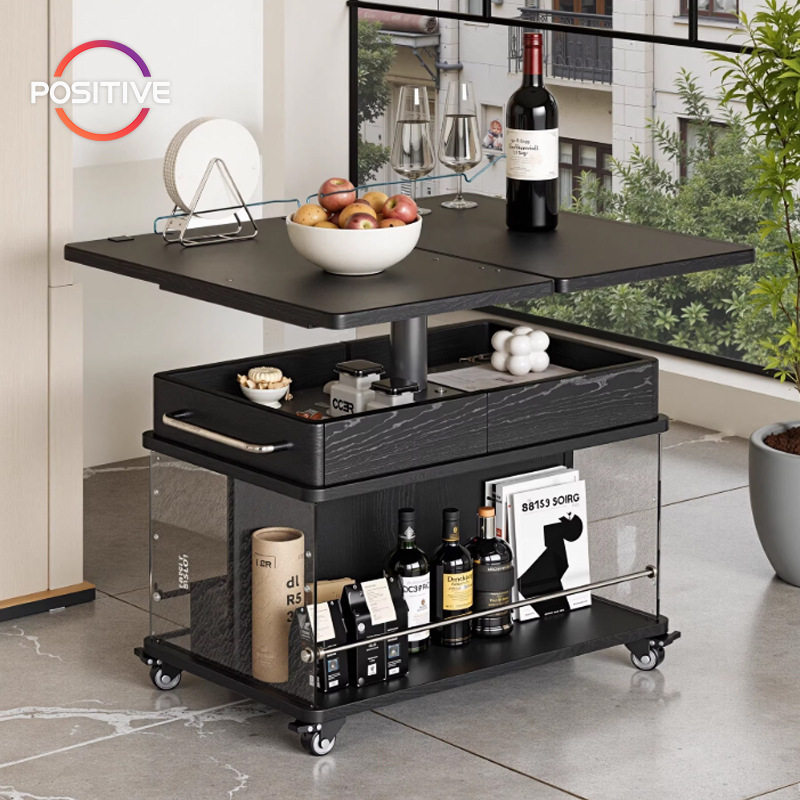 现代简约实木可升降茶几家用小户型阳台茶台桌沙发边几可移动边柜