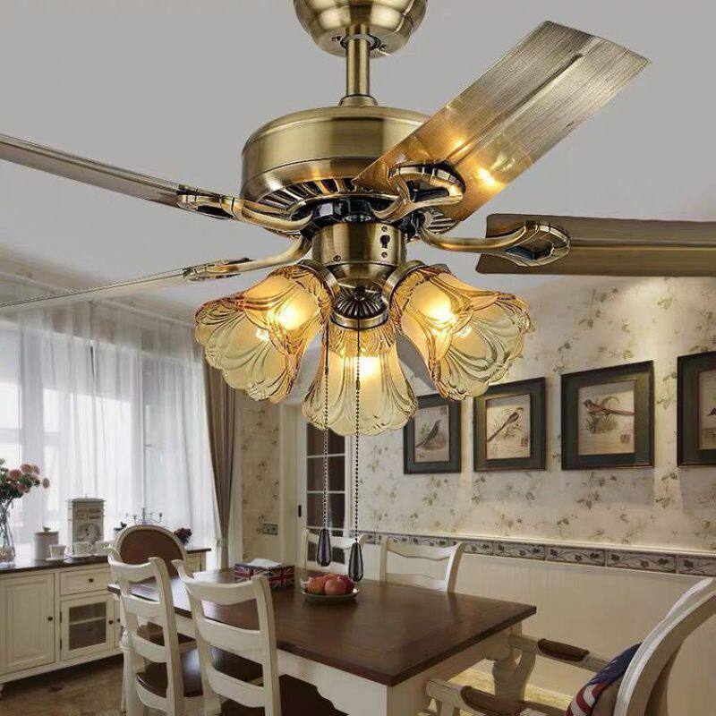 铁叶吊扇灯电扇灯家用餐厅风扇灯美式复古客厅 带电风扇吊灯一体