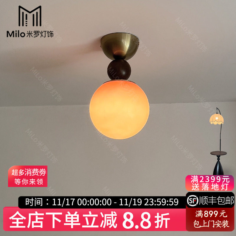 MiLo复古玄关过道灯美式法式中古阳台走廊楼梯衣帽间灯圆球吸顶灯
