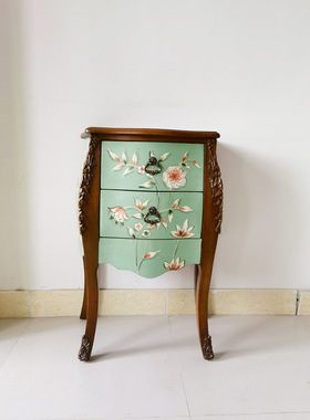 至高美法式边几柜子实木床头柜两斗边桌复古彩绘沙发角几工厂批发