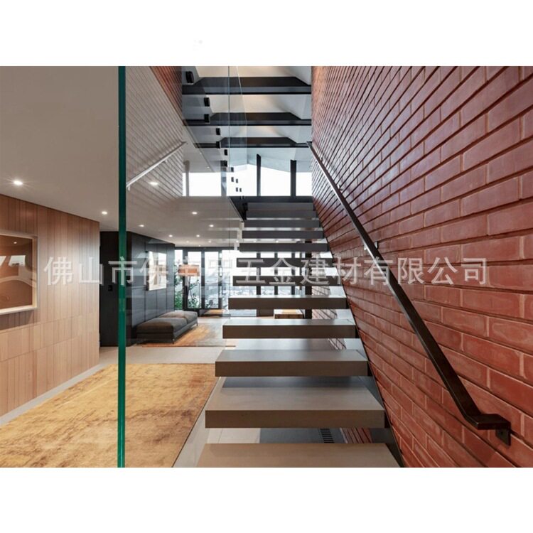 钢木悬浮玻璃楼梯扶手立柱栏杆 钢化玻璃护栏