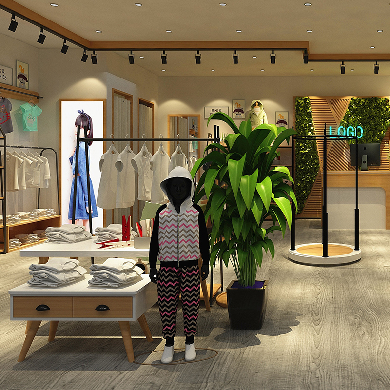 创意童装店货架落地式流水台展示台中岛挂衣服架展示架衣帽架组合