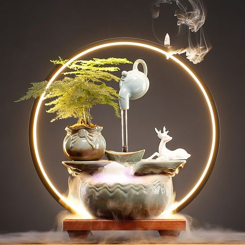 招财悬壶流水摆件循环水生财家居客厅办公室桌面饰品乔迁新居礼物