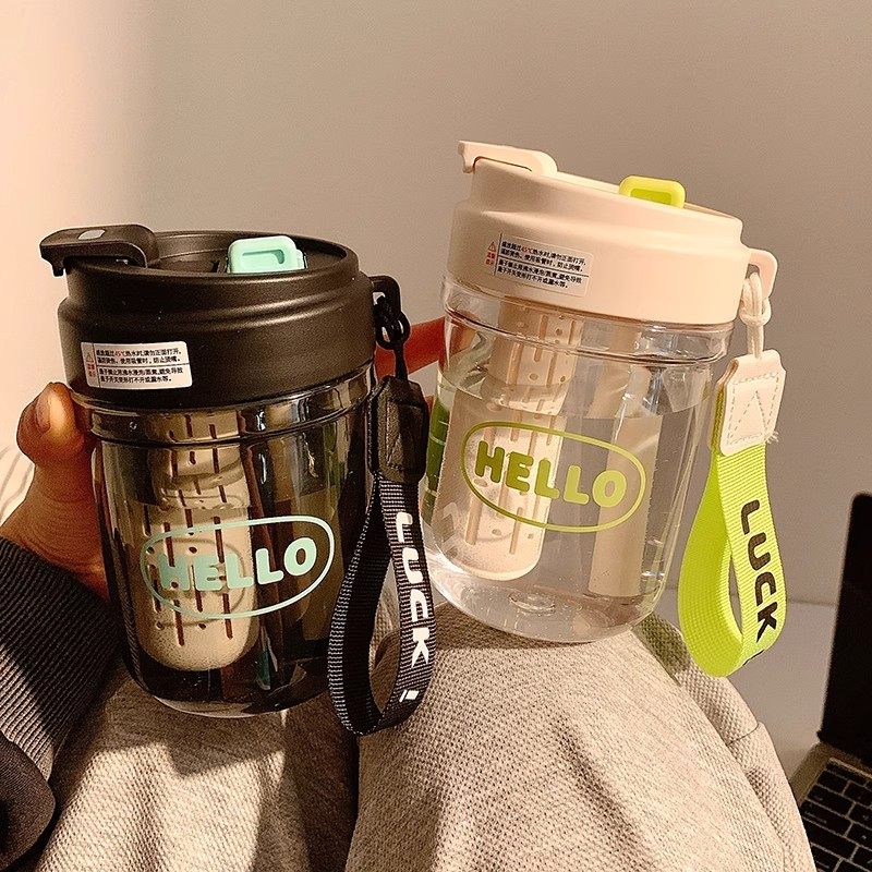 2024新款吸管耐高温塑料杯女生高颜值便携双饮水杯夏季大容量杯子