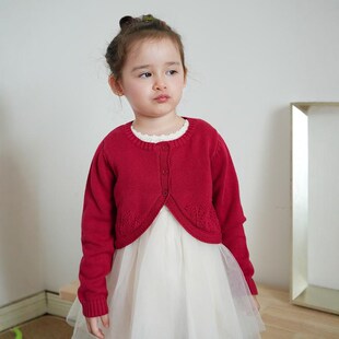 A类女童针织披肩开衫外套毛衣搭配礼服裙子舞蹈服外搭宝宝中大童