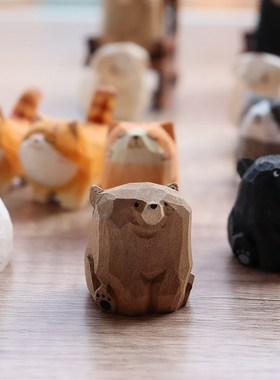 柴犬橘猫手工木雕猫咪小狗可爱桌面办公装饰小动物园摆件生日礼物