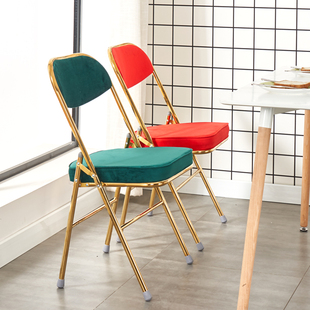 复古经典 加厚网红钛金折叠椅家用办公会I议椅职员椅餐椅灯芯绒椅