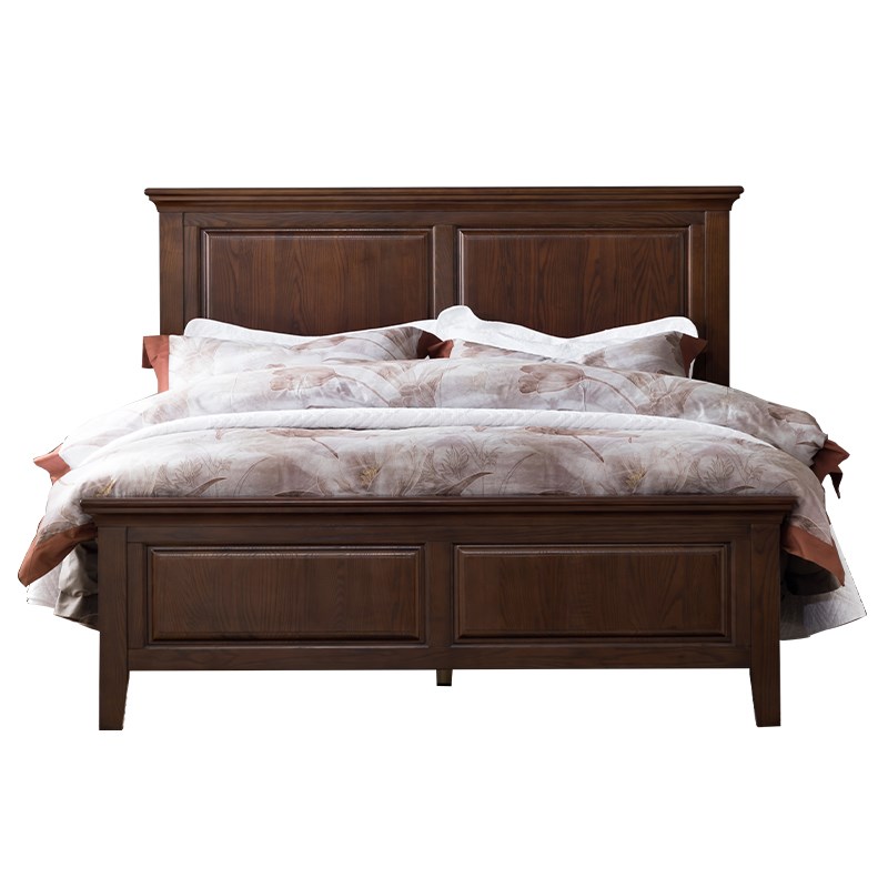 美式床实木床f简约美式白蜡木主卧大床1米8双人床平头床经典1.5米