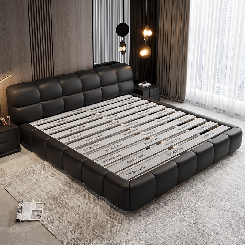 现代简约轻奢2024p新款黑色泡芙头床1.8m双人床主卧高端大气