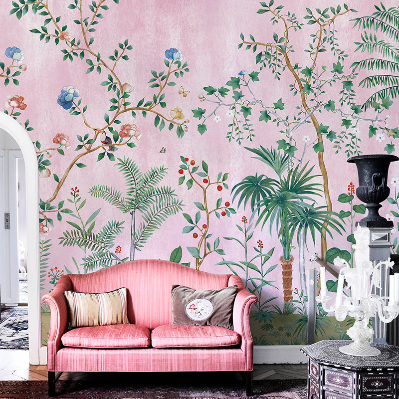 美式花鸟电视背景墙纸卧室沙发墙布欧式J餐厅壁纸中式别墅定制壁,家装主材,定制壁画,淘宝优惠券,粉丝福利购,淘宝优惠卷