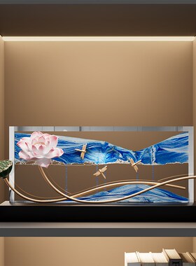好运连连流沙f画摆件高级感小众客厅玄关酒柜装饰品办公室乔迁礼
