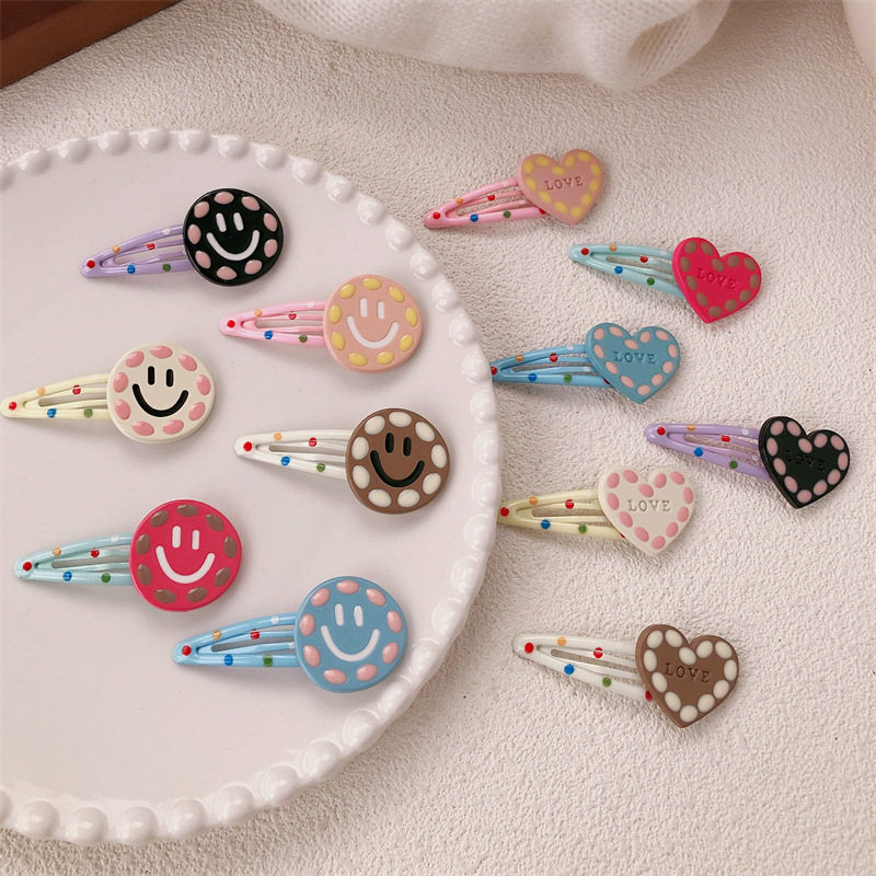 辣妹彩色波点发夹发卡亚克力笑脸爱心发夹女边夹侧边刘海夹bb