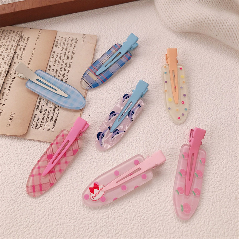 粉嫩格纹无痕发夹前额刘海夹边夹ins发卡碎发一字夹学院头饰