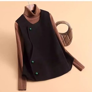 红色毛呢马甲女2025年春秋新款短款气质显瘦马夹呢料外套