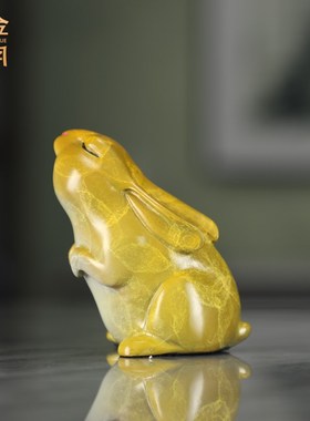 《小月宫兔》铜金岁月黄铜摆件工艺品办公室桌面装饰品新中式铜器