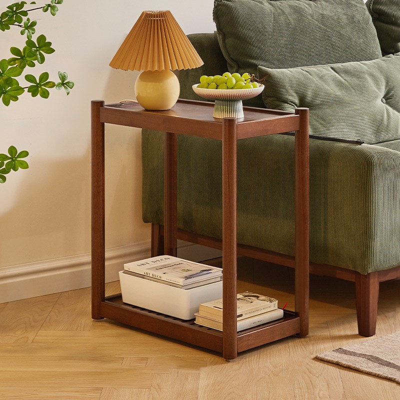 实木边几沙发角几小茶几迷你小桌子中古风茶水架带轮可移动小推车