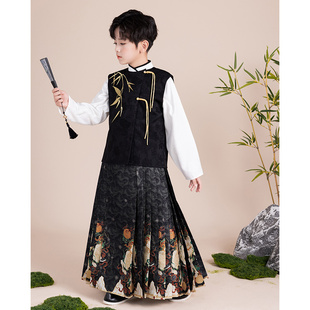 汉家小童儿童马面裙秋冬男童唐装汉服中国风改良少爷服马甲表演服
