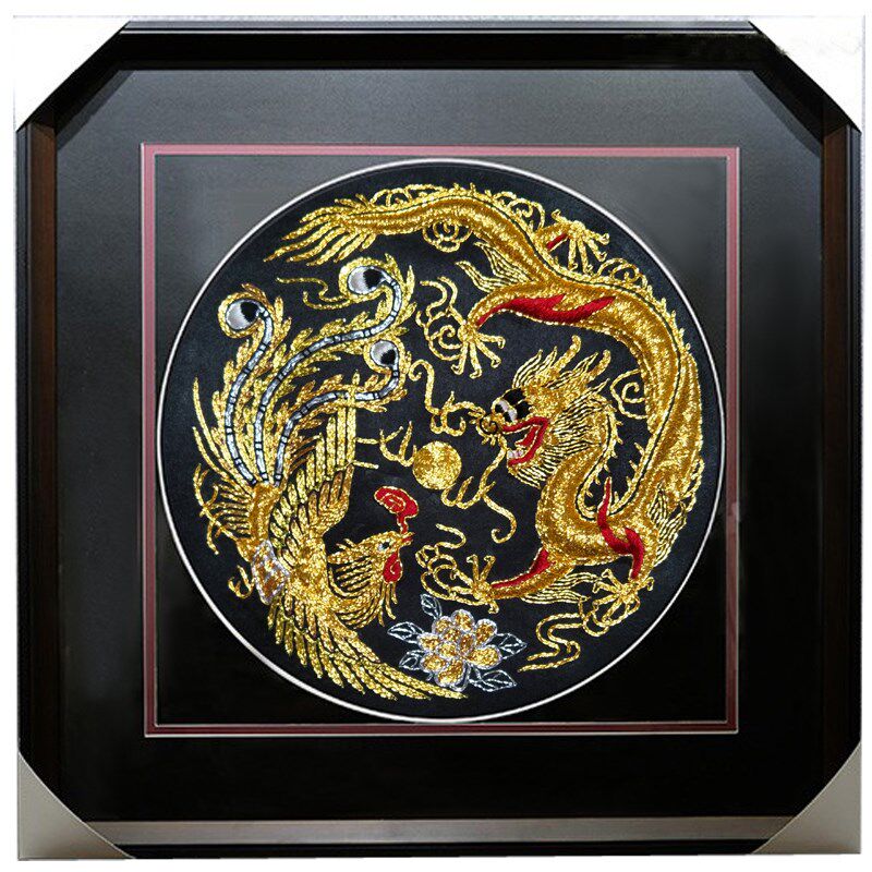 十俏娘纯手工苏绣成品挂画盘金绣龙凤呈祥婚庆礼物卧室书房装饰画