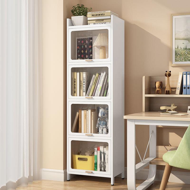 钢制书架家用儿童夹缝书柜落地客厅带门防尘储物柜书房铁艺收纳架