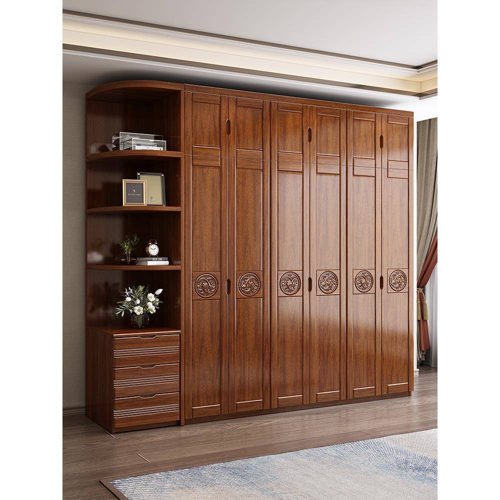 胡桃木实木柜衣?木全实简约卧室家用储物柜F77M67J8大衣橱经济型
