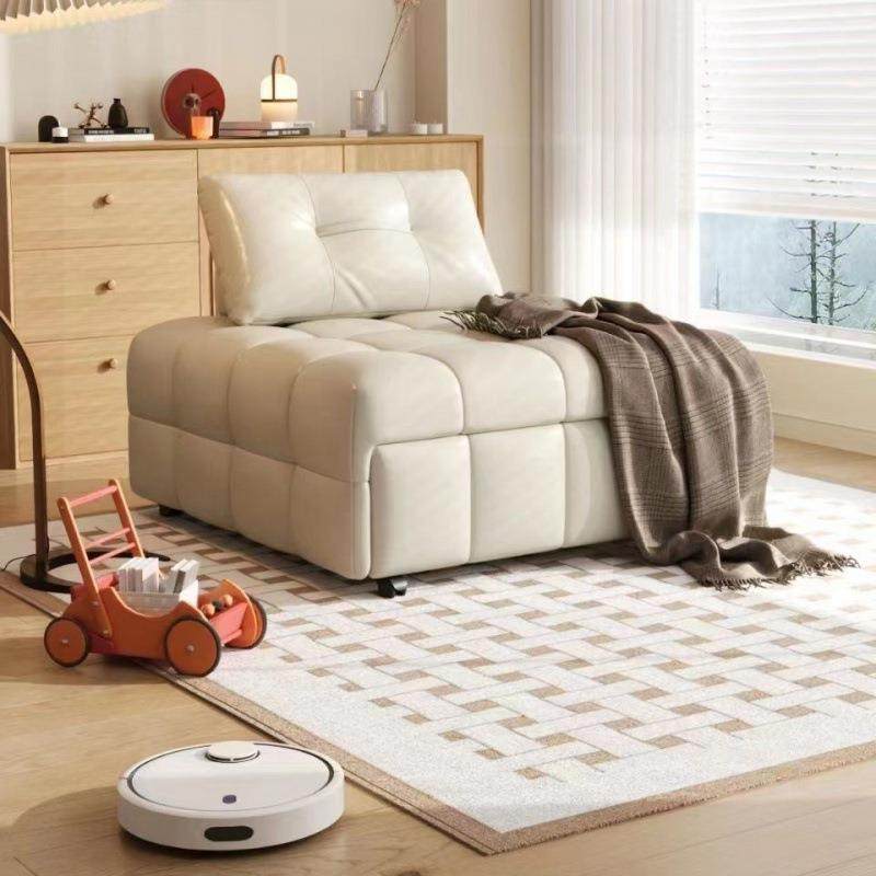 奶油风厅泡芙单人沙发RUZ床小发户型客折叠两伸缩沙阳用台