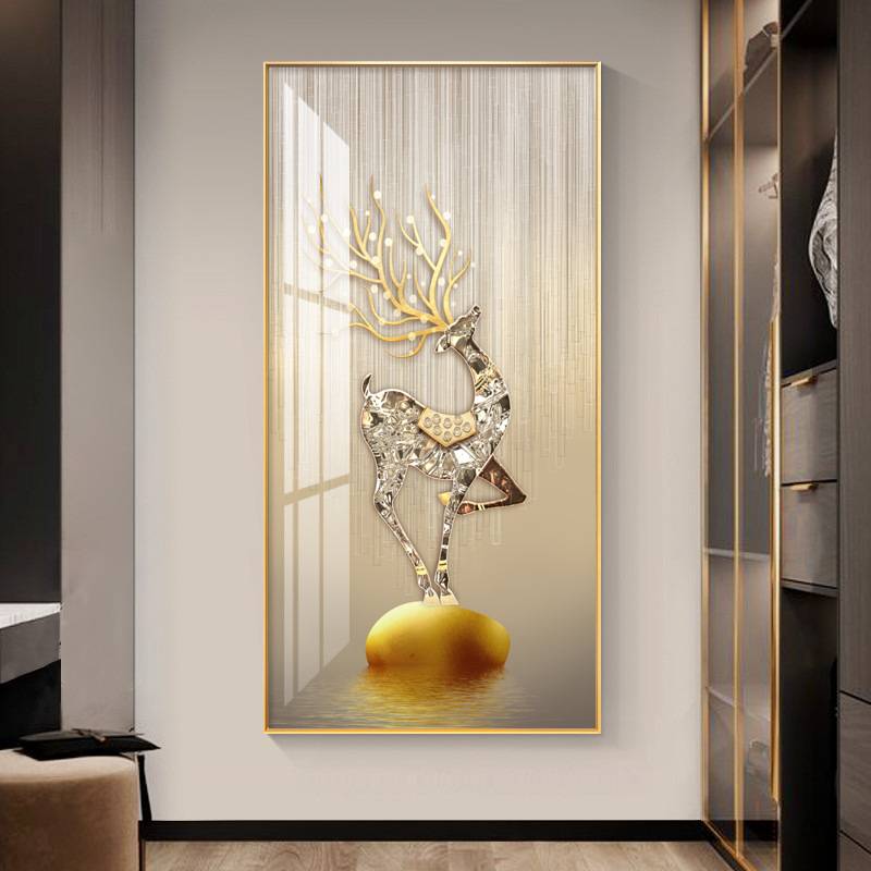 新款简约玄关装饰画入户走廊过道挂画鹿防水玄关画轻奢现代高档画图片