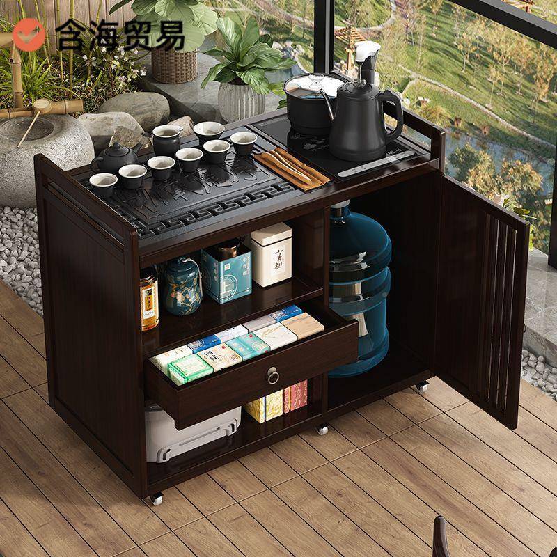 阳台移动茶台茶桌小型家VGJ用实木茶车茶带几壶水轮一体茶水具套