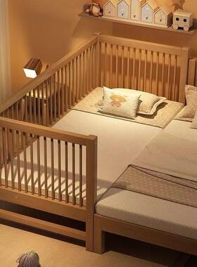 边床实木带床儿童拼接床婴儿童儿床大胡桃木加宽接床婴DVY拼儿护