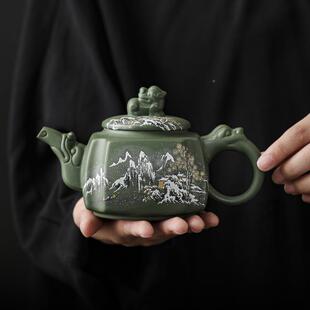 新正矿紫砂壶泥绘山宗原水四方貔貅茶YT119壶大容量茶品具