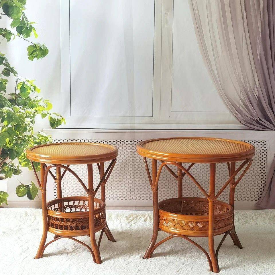 茶几真藤厅织茶家用圆正编JHY方形几小桌子客天然小户型藤桌藤椅