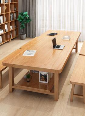 工厂发实木办公方桌椅办室双层大书桌长形公RNQ司会议桌直学公生
