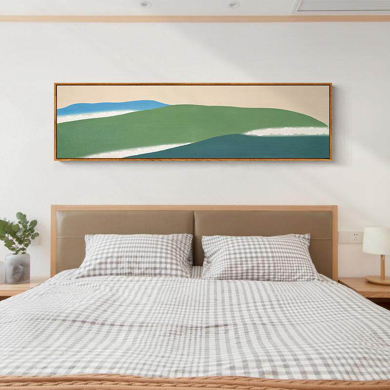 日式原木风画室头装饰画新中式书房山卧水LNP风景壁床画民宿酒店