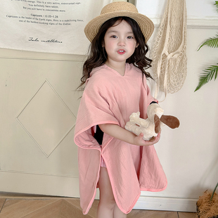 儿童浴巾斗篷带帽全棉纱布浴袍女童洗澡沙滩巾男童吸水可穿裹巾