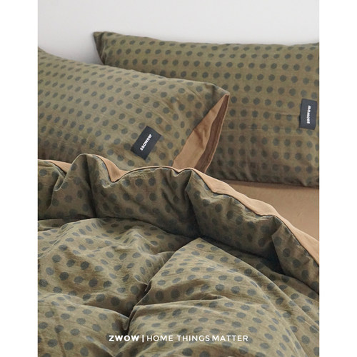 造卧zwow轻奢高级感老钱风波点提花拼色美拉德绿棕全棉床上四件套