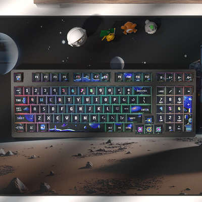 PIIFOX孤勇者太空主题透明透光PBT侧刻键帽热升华130键OEM键帽
