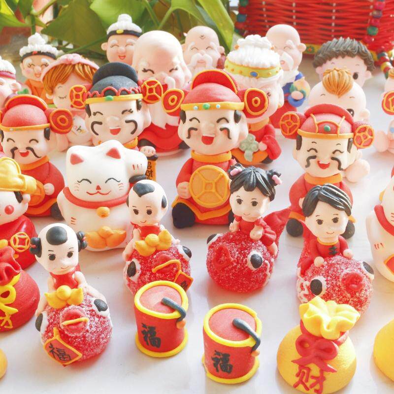 新年蛋糕装饰点缀糖公仔元宝财神爷招财猫福袋福娃小摆件礼品糖果