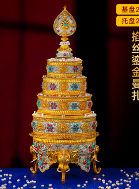 王师兄尼泊尔鎏金曼扎盘手工掐丝曼扎庙供奉八吉祥曼茶盘大号20cm